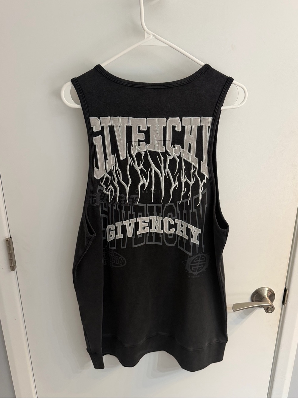Rare Givenchy black washed grey felpa logo tank top size XL with white GIVENCHY